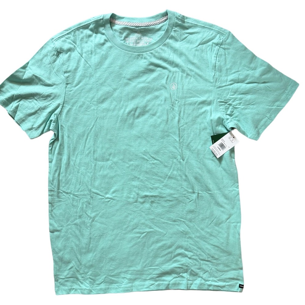 NWT Volcom Solid Mint T Shirt Men Green Organic Cotton Basic Tee‎ - Large